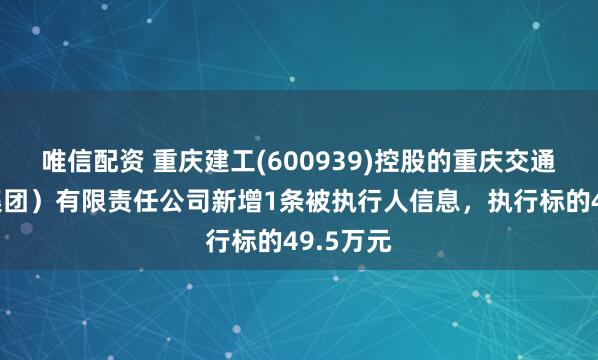 唯信配资 重庆建工(600939)控股的重庆交通建设（集团）有限责任公司新增1条被执行人信息，执行标的49.5万元